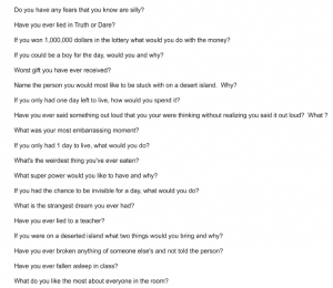 truth or drink questions quizlet